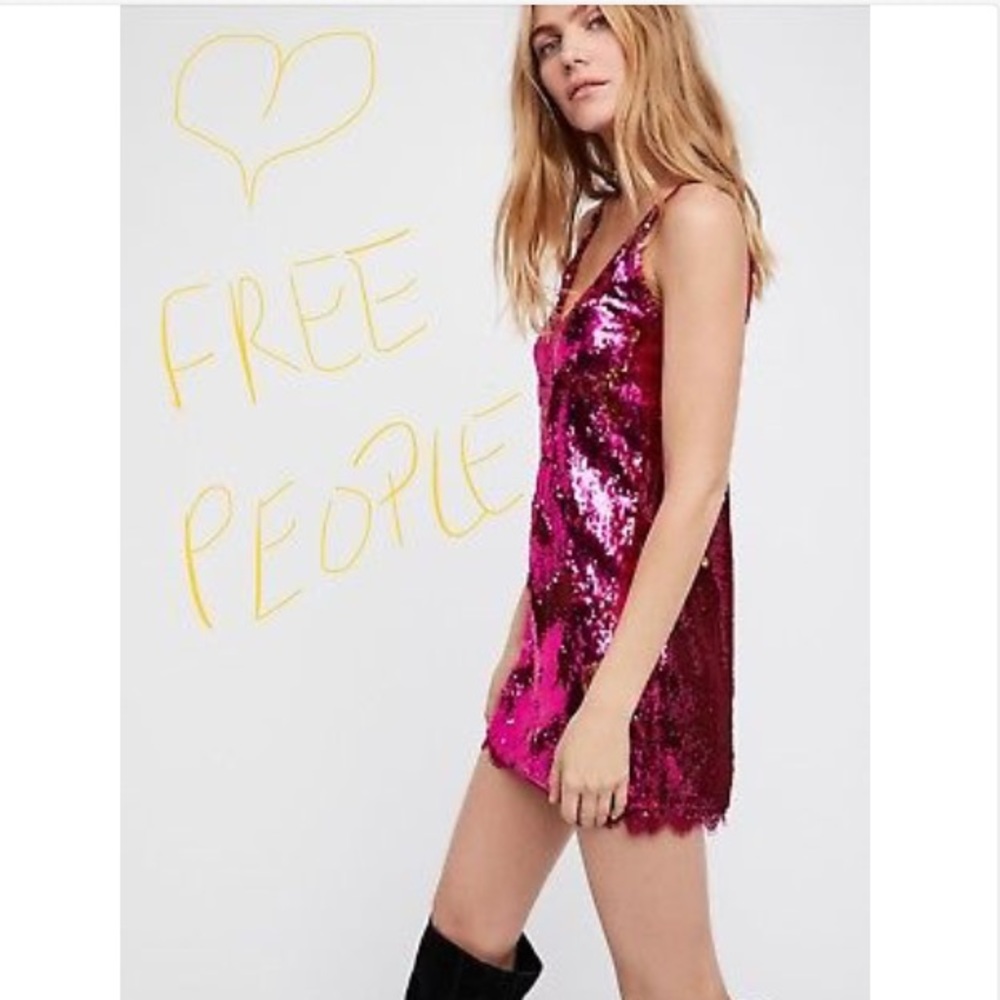 FREE PEOPLE ( XS ) Embellished Sequin Shift Slip